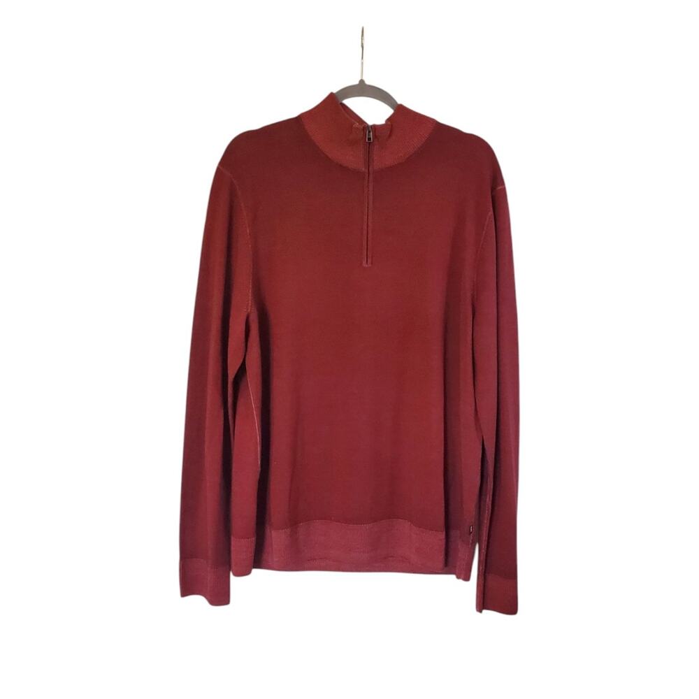 Michael Kors 1/4 Zip Pullover Sweater Burgundy ExtraFine Merino Wool Men's Large